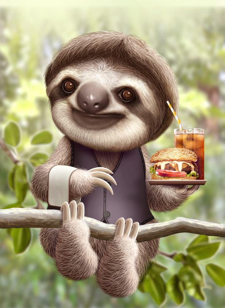 Smiling Sloth Waiter by Adam Lawless — canvas wall art