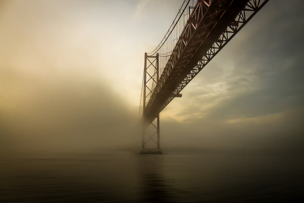 Golden Fog Bridge by Ricardo Mateus — canvas wall art