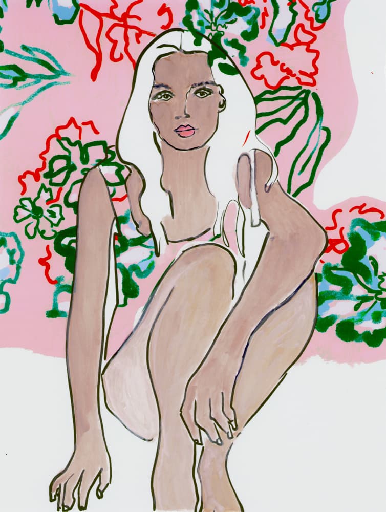 Blonde Woman Pink Floral by Beate Tubach — canvas wall art