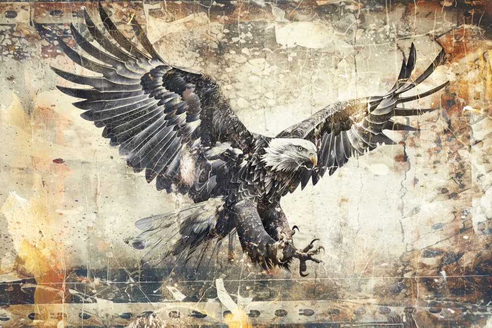 Bald Eagle Grunge Descent by Rafal Kulik — canvas wall art