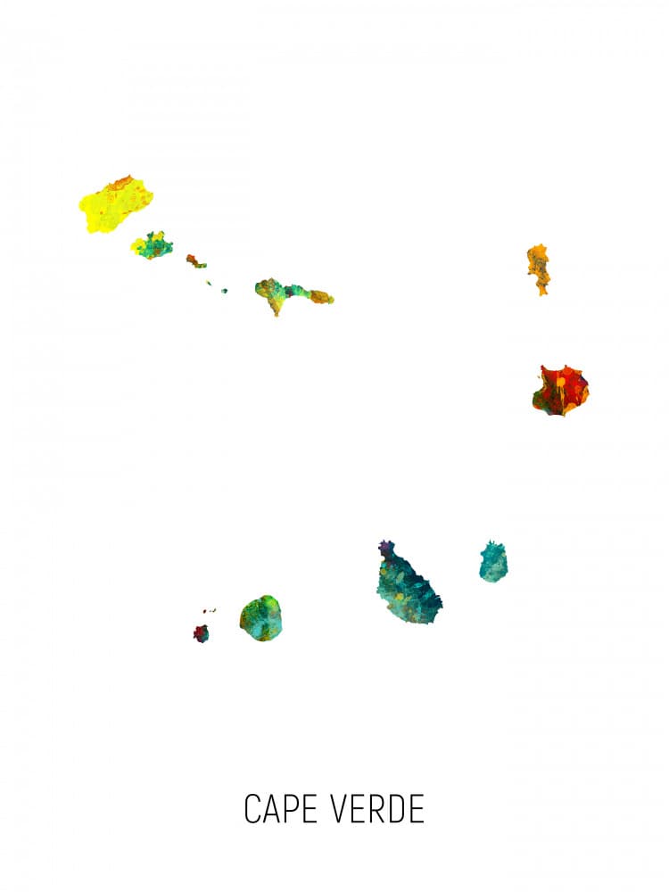 Colorful Cape Verde Map by Michael Tompsett — canvas wall art