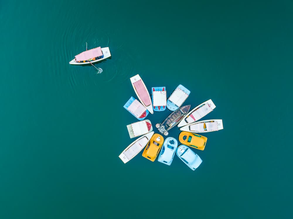 Colorful Boats Aerial View by Zhou Chengzhou — canvas wall art