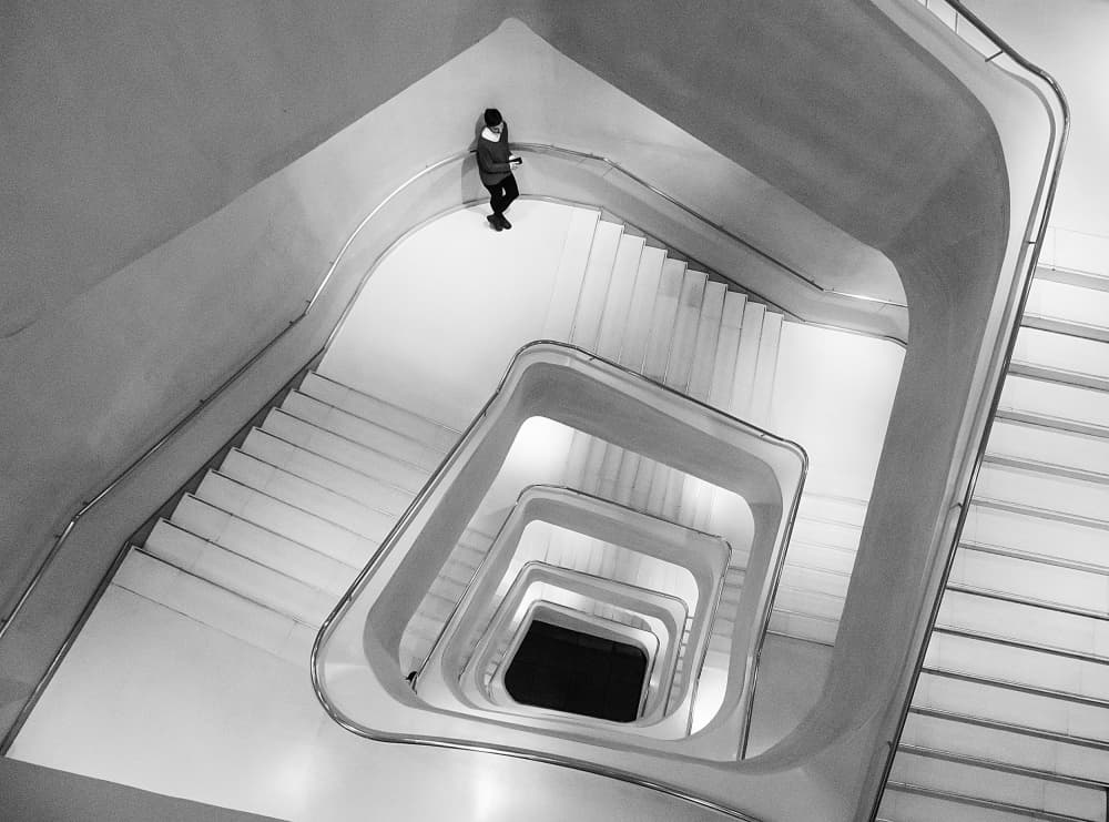 Solitary Figure Modern Stairs by Adolfo Urrutia — canvas wall art