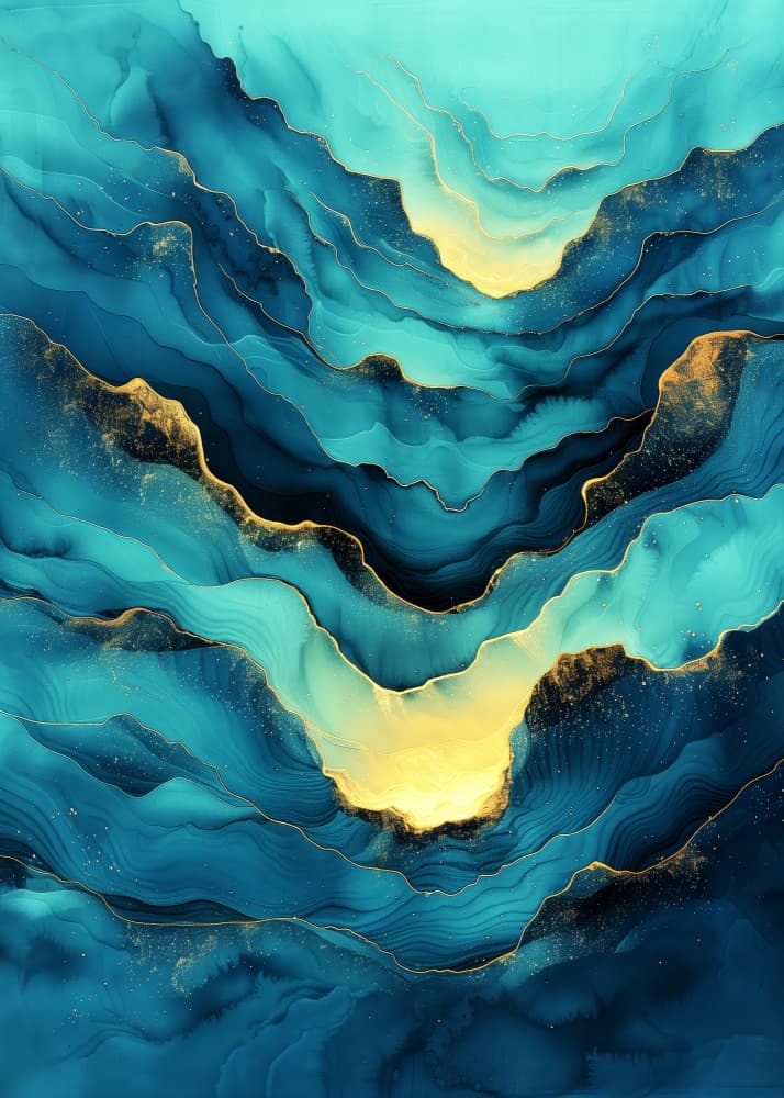Abstract Teal Gold Flow by Justyna Jaszke — canvas wall art