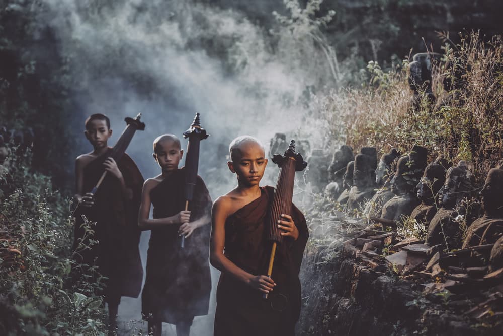 Monks Misty Path by ADIREK M — canvas wall art