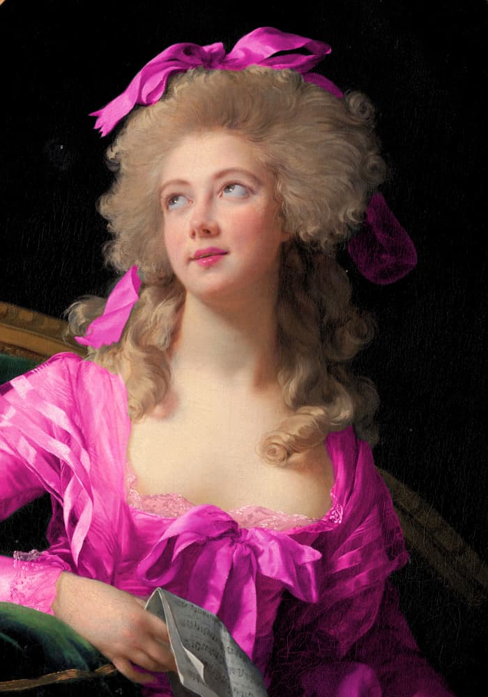 Woman in a Vibrant Pink Gown and Ribbon by Athene Fritsch — canvas wall art
