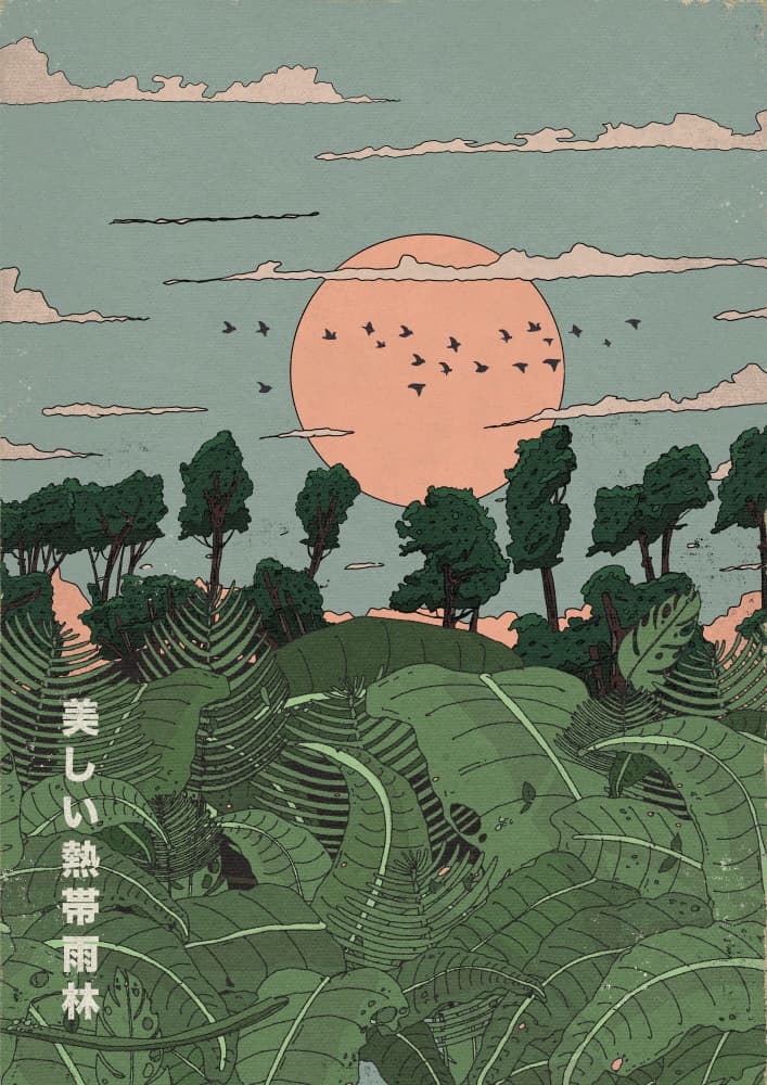 Japanese Tropical Sunset by Nicholas — canvas wall art