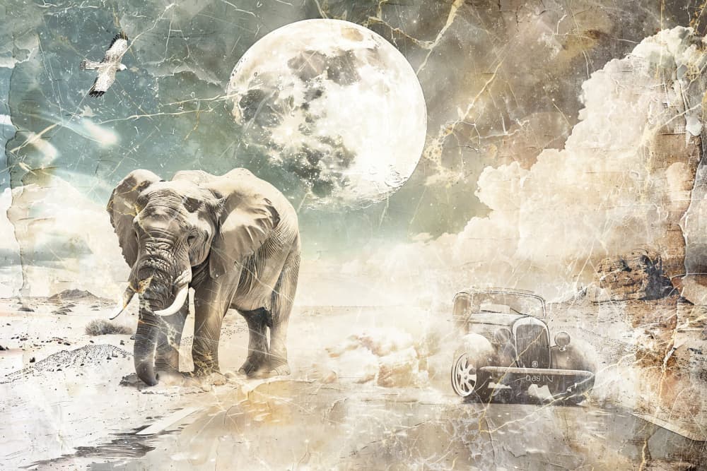 Surreal Elephant Moon by Rafal Kulik — canvas wall art