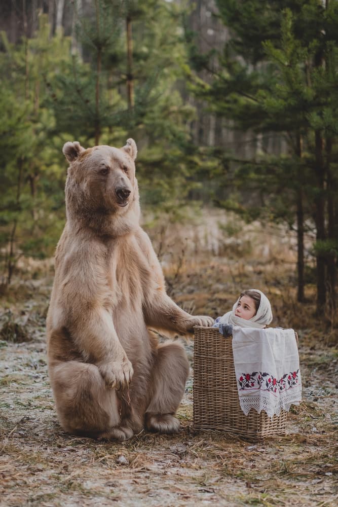 Bear and Little Girl by Olga Barantseva — canvas wall art