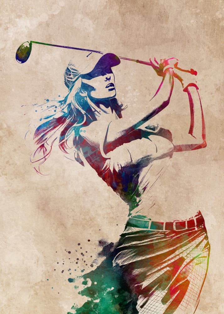 Golfer's Colorful Swing by Justyna Jaszke — canvas wall art