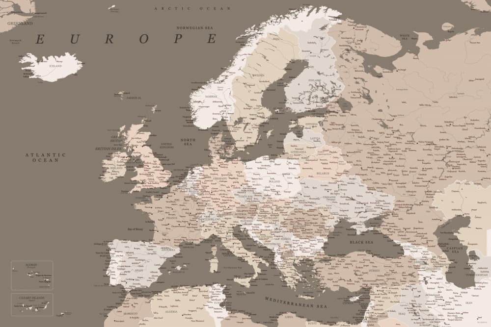 Old World Europe Map by Rosana Laiz Blursbyai — canvas wall art