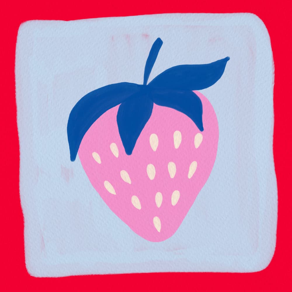 Pink Strawberry Blue Leaves