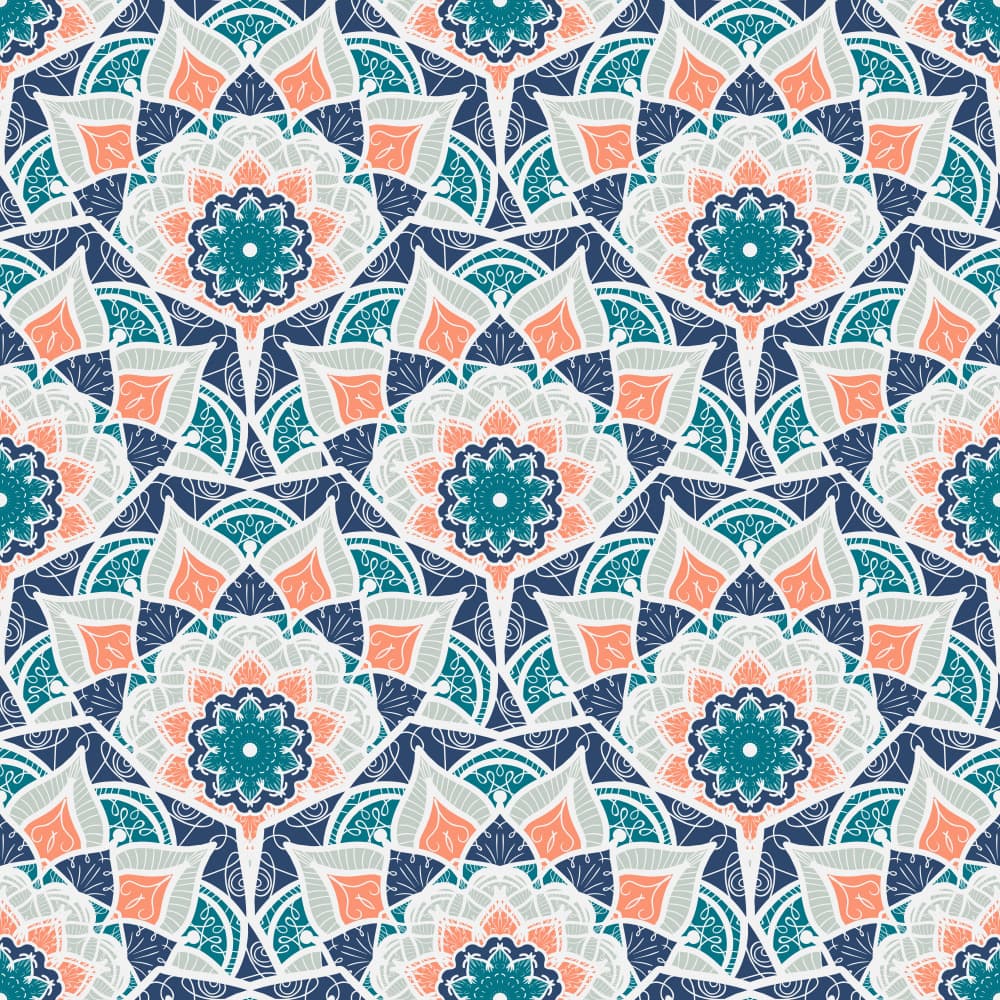 Teal Coral Mandala Pattern by Marika Barsrsind — canvas wall art