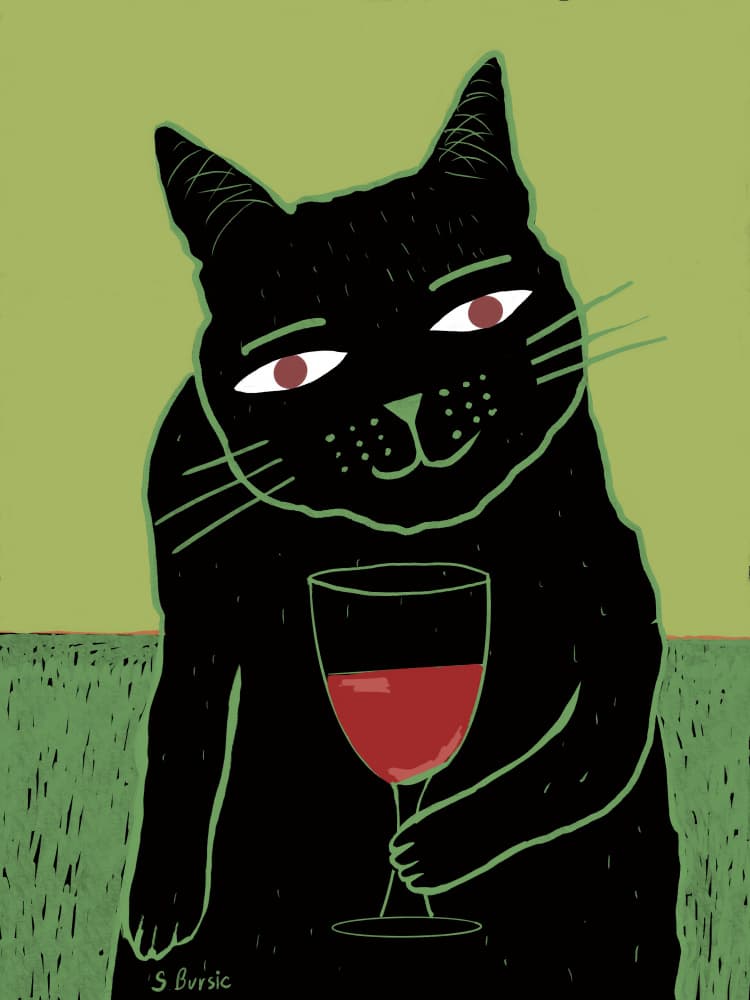 Black Cat Wine Lover by Sharyn Bursic — canvas wall art