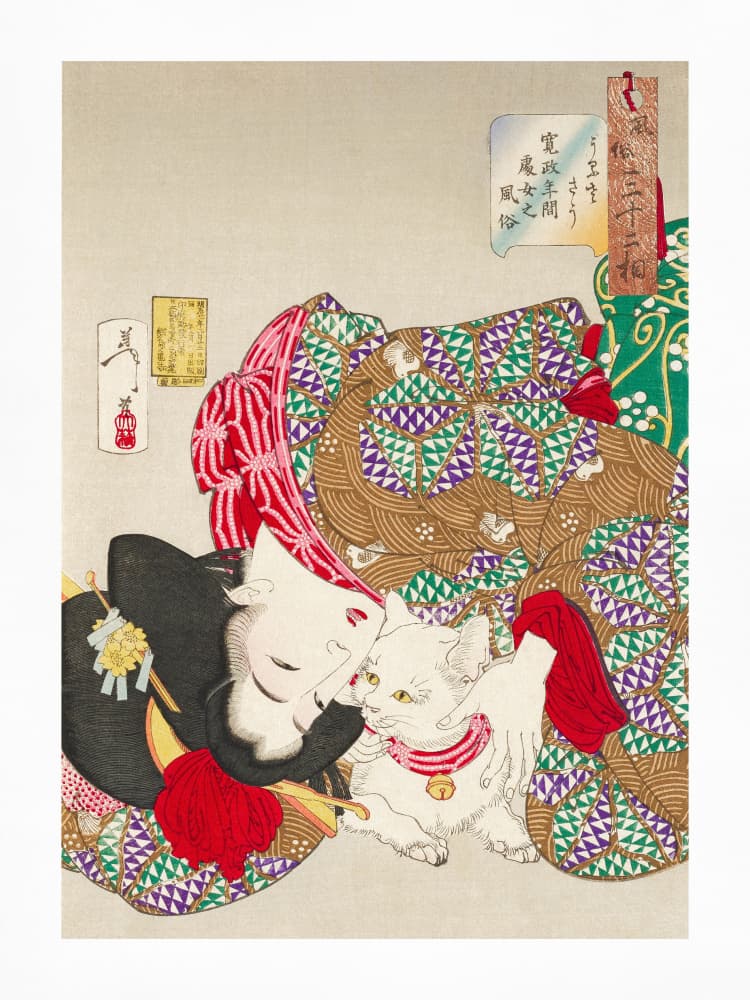 Woman With Pet Kansei Era (1888)    Boarder   By Tsukioka Yoshitoshi by Tsukioka Yoshitoshi — canvas wall art