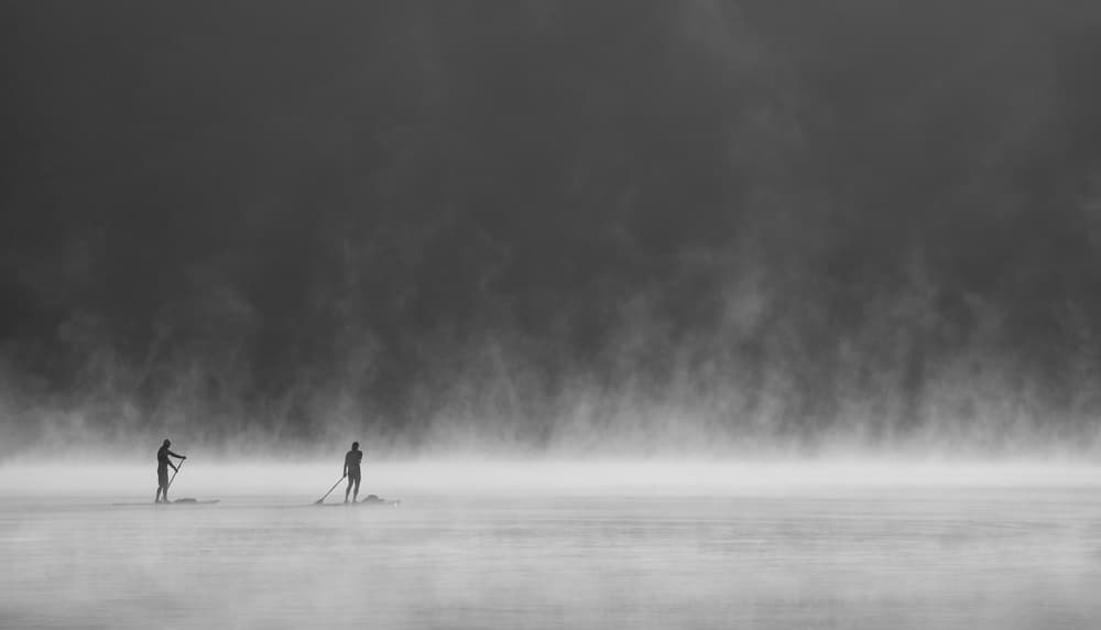 Misty Morning Paddleboarders by 李从军 / Austin Li — canvas wall art