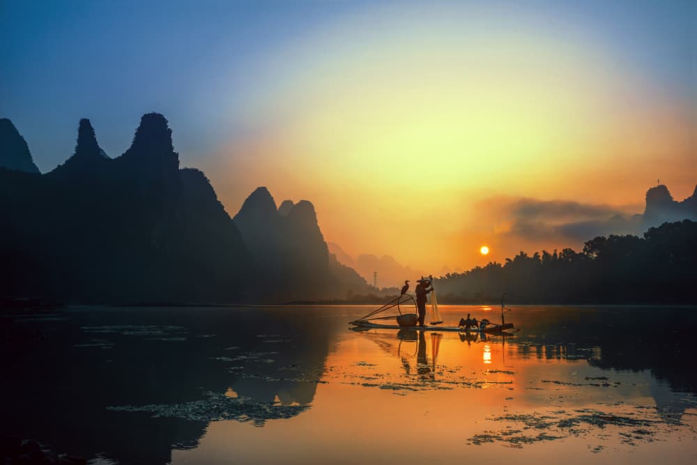 Cormorant Fishing Sunrise by Istvan Kadar — canvas wall art