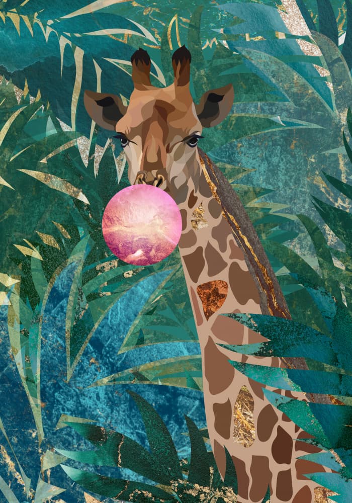 Playful Giraffe Bubblegum by Sarah Manovski — canvas wall art