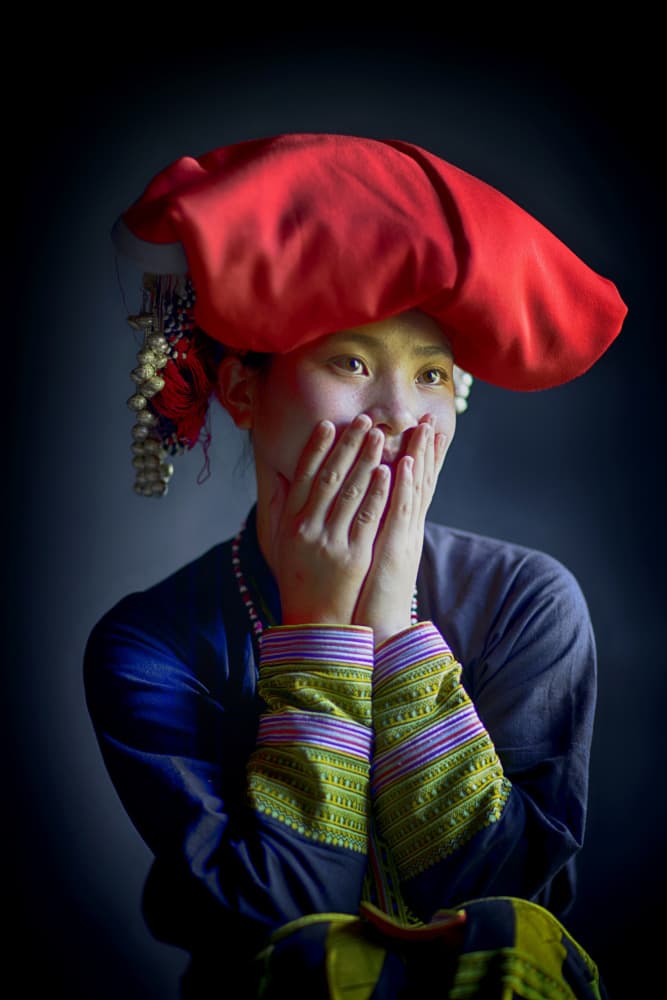 Shy Woman Red Hat by Angela Muliani Hartojo — canvas wall art
