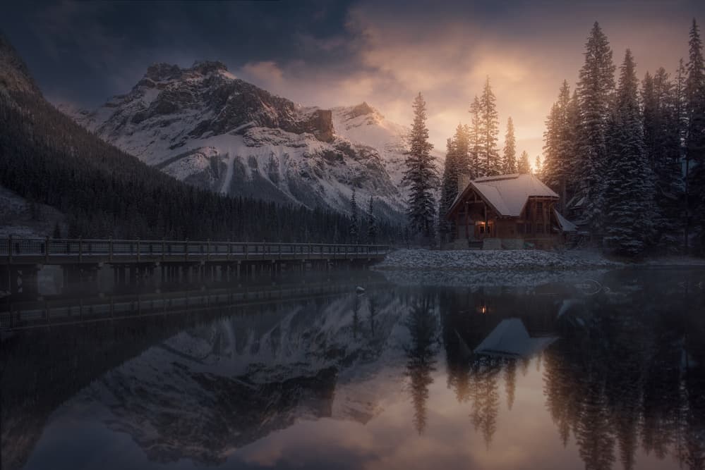 Cozy Winter Lake Cabin by David Martin Castan — canvas wall art