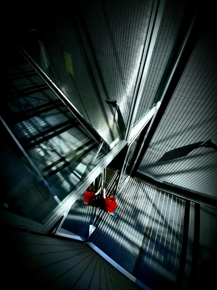 Geometric Shadows Red Figures by Antonio Grambone — canvas wall art