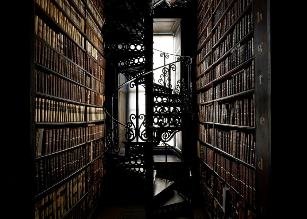 Grand Library Spiral Staircase by Jorge Pimenta — canvas wall art