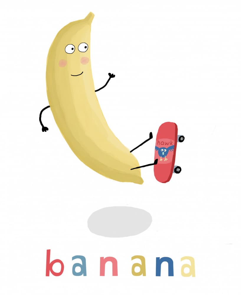 Playful Banana Skater by Carla Daly — canvas wall art