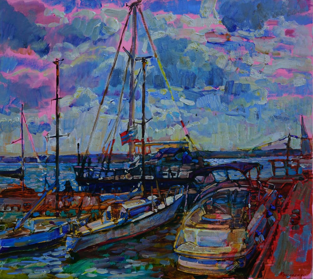 Vibrant Harbor Boats by Andrii Kutsachenko — canvas wall art