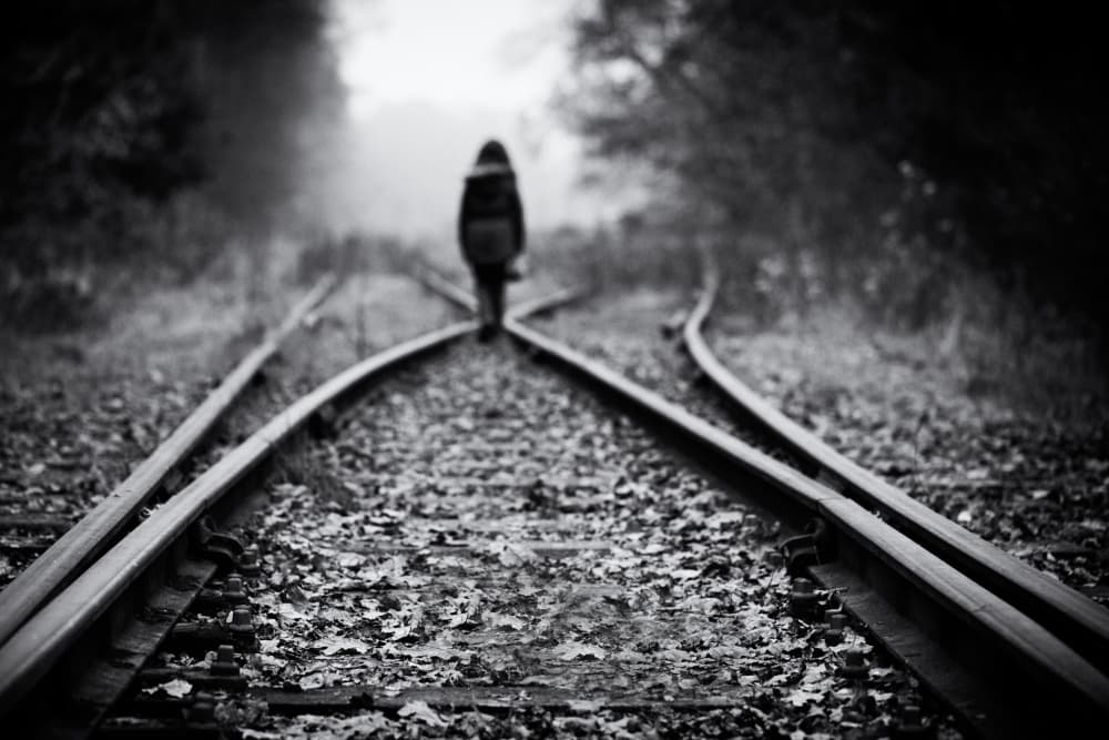 Lone Figure Diverging Paths by Mirjam Delrue — canvas wall art