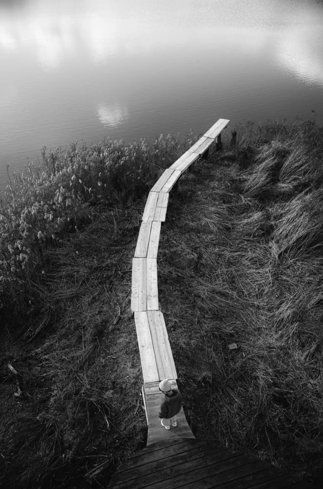 Lone Child Winding Path by Bong Goo Kang — canvas wall art