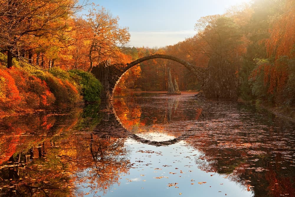 Perfect Autumn Bridge Reflection by Daniel Řeřicha — canvas wall art