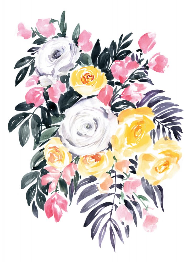 Vibrant Pink Yellow Bouquet by Rosana Laiz Blursbyai — canvas wall art