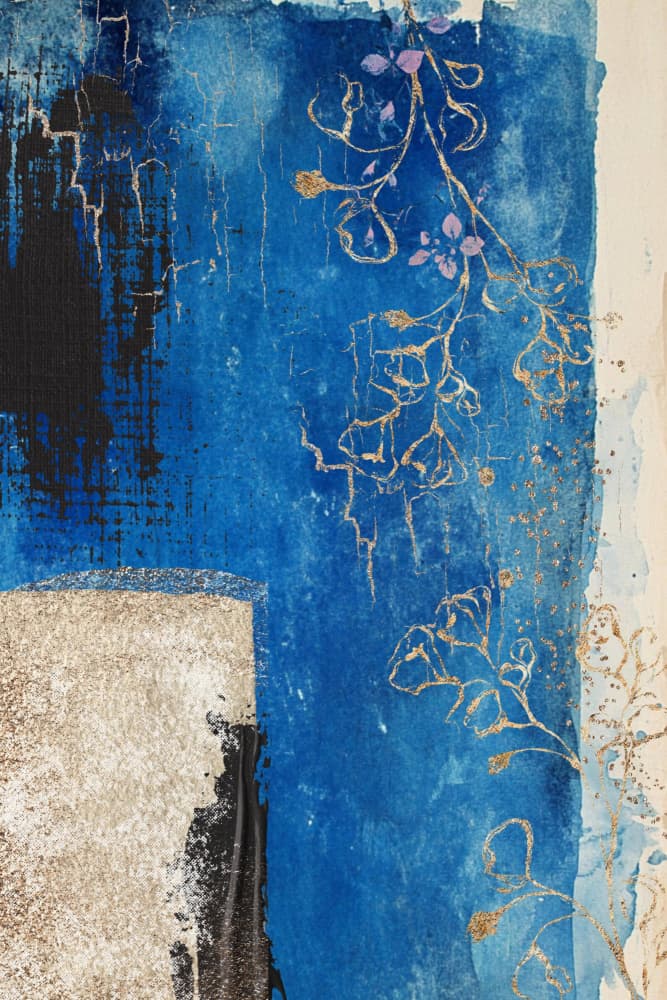 Blue Gold Botanical Art by Sally Ann Moss — canvas wall art