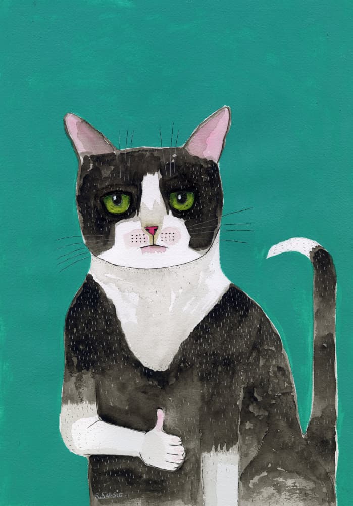 Tuxedo Cat Thumbs Up by Sharyn Bursic — canvas wall art