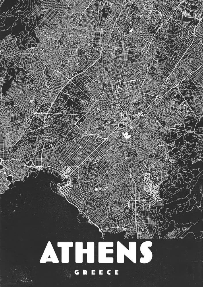 Athens Greece Map by Nicholas — canvas wall art
