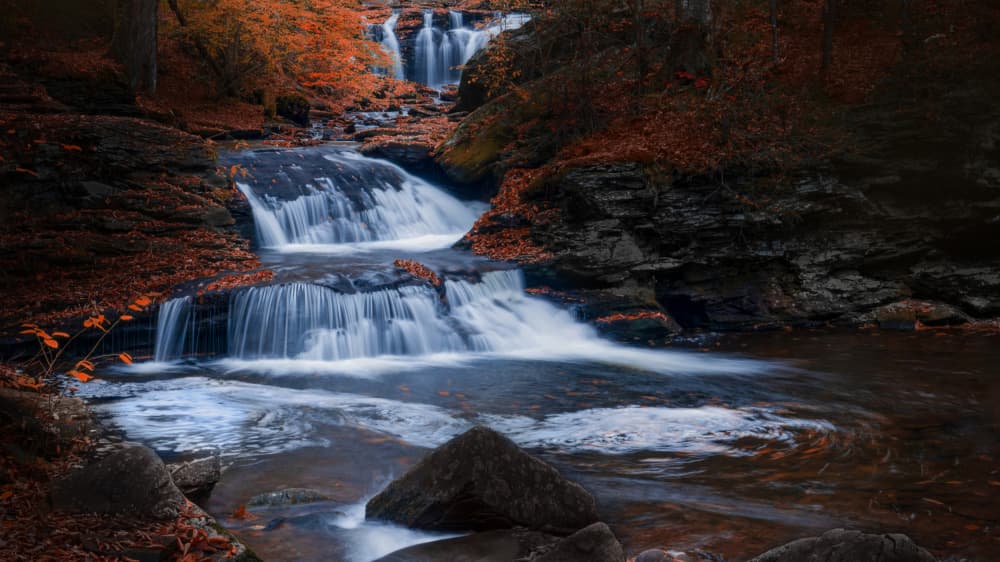 Cascading Autumn Falls by Rong Wang — canvas wall art
