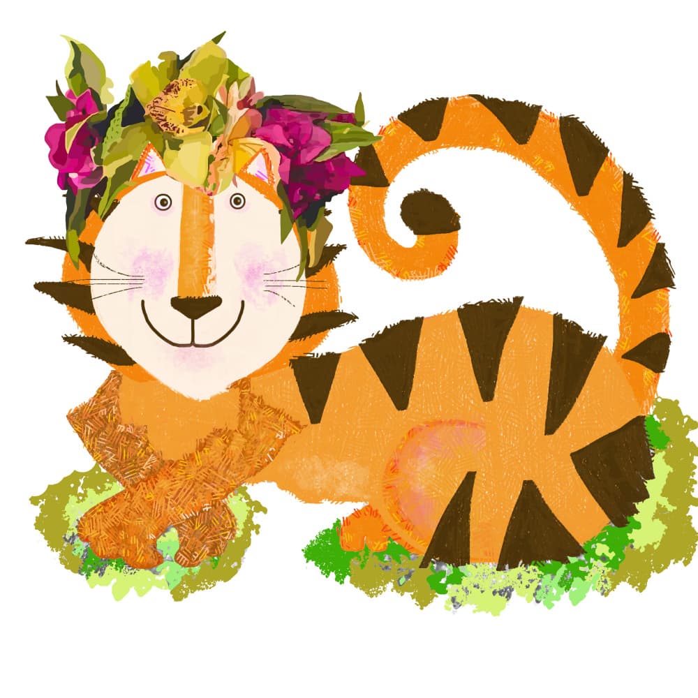 Floral Tiger Smile by Lynnda Rakos — canvas wall art