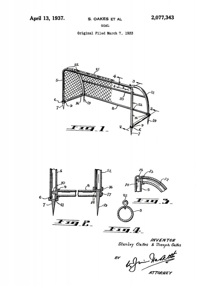 Vintage Soccer Goal Patent by Andreas Magnusson — canvas wall art