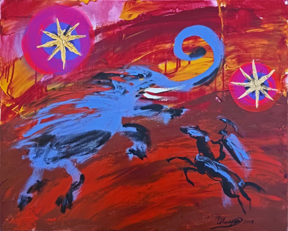 Dynamic Elephant Pegasus by Kanat Ibragimov — canvas wall art