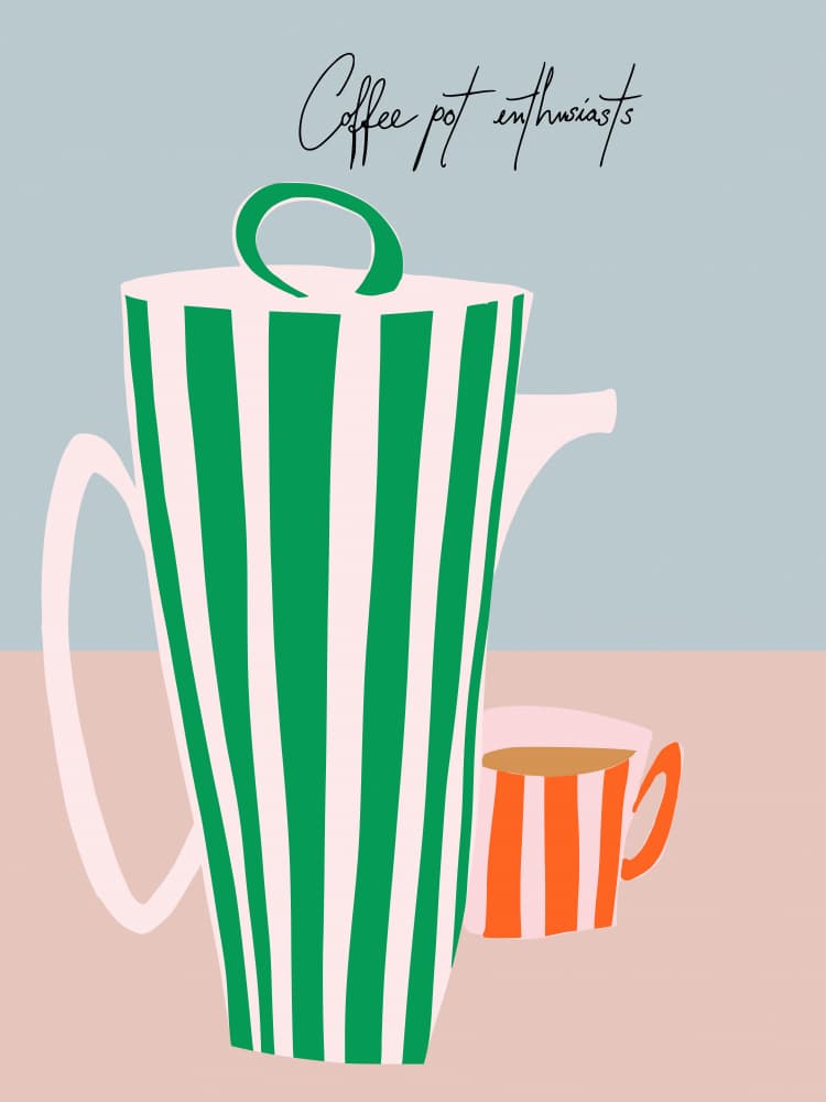 Striped Coffee Pot And Cup by Annick — canvas wall art