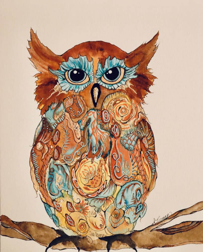 Colorful Whimsical Owl by Amy Tieman — canvas wall art