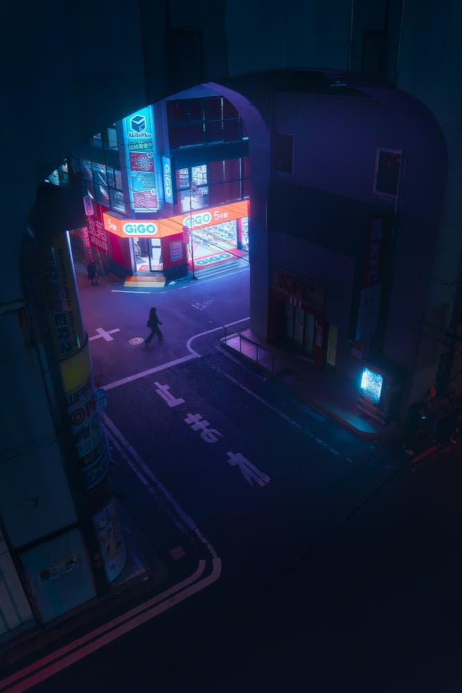 Neon City Night by Javier de la Torre — canvas wall art