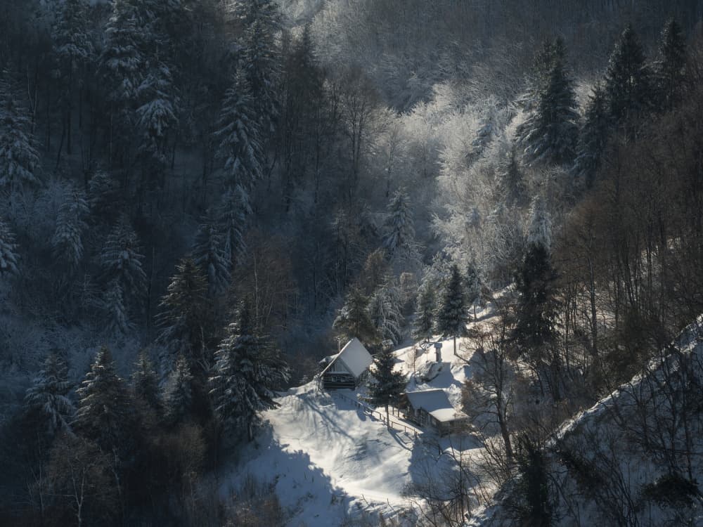 Secluded Winter Cabin by Jure Kravanja — canvas wall art