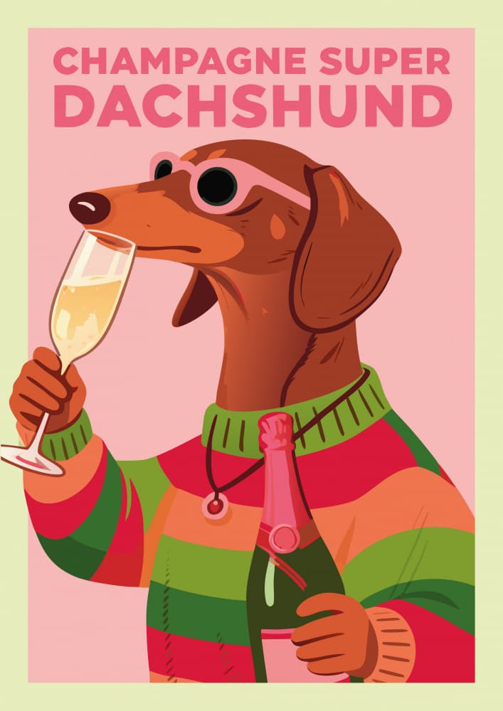 Dachshund Champagne Party by WallChart Art Studio — canvas wall art