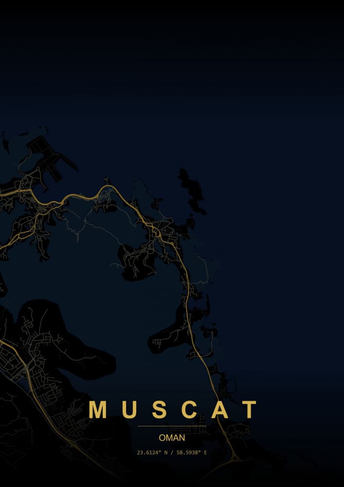 Golden Muscat City Map by HUGO — canvas wall art