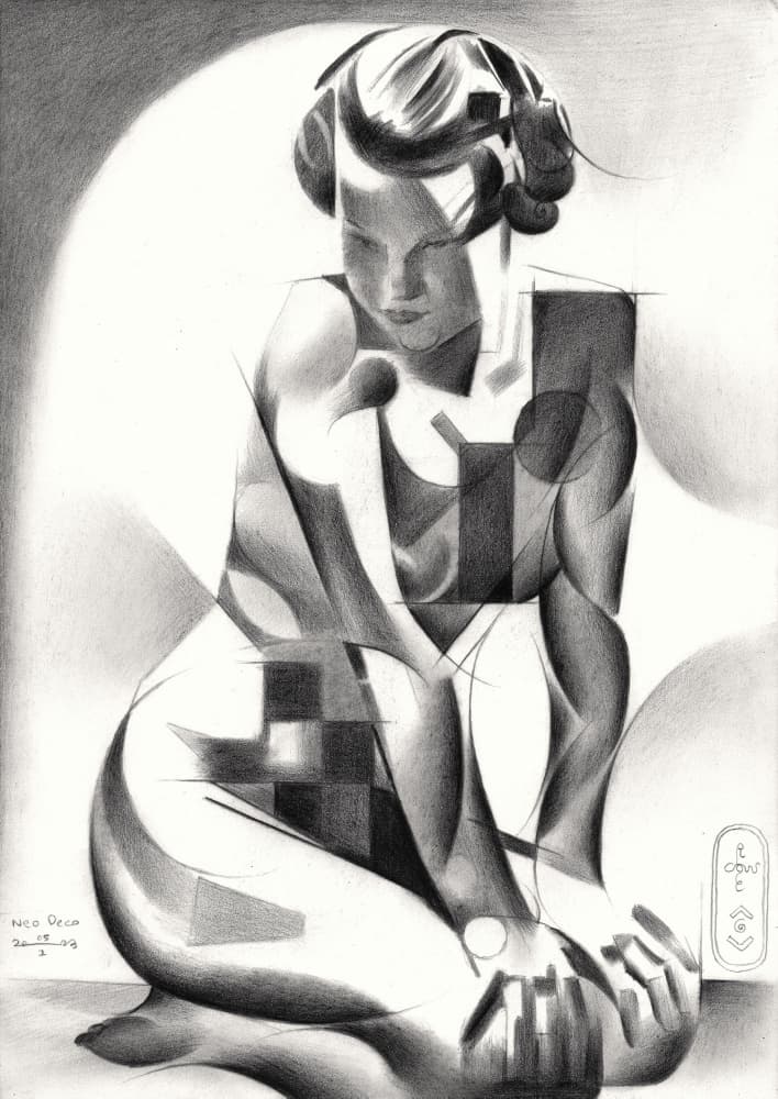 Contemplative Art Deco Figure by Corné Akkers — canvas wall art