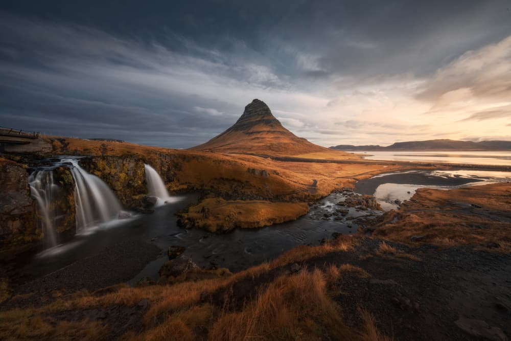 Golden Autumn Mountain Falls by Nicholas — canvas wall art