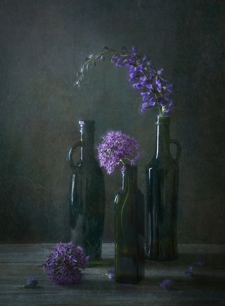 Moody Floral Bottles by Catherine Wang — canvas wall art