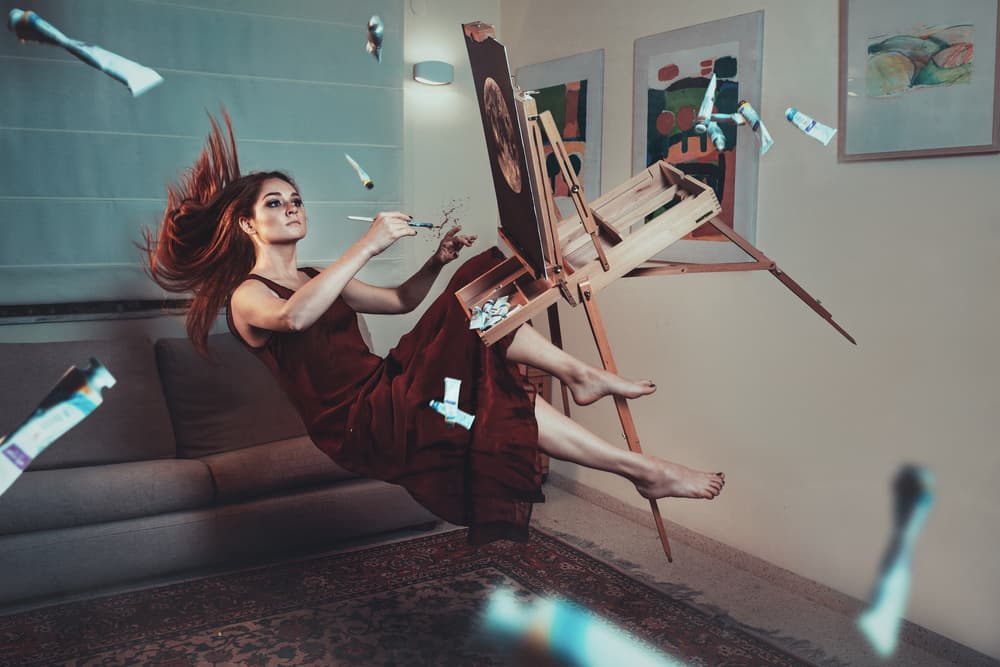 Flying painter by Evgeny Loza — canvas wall art