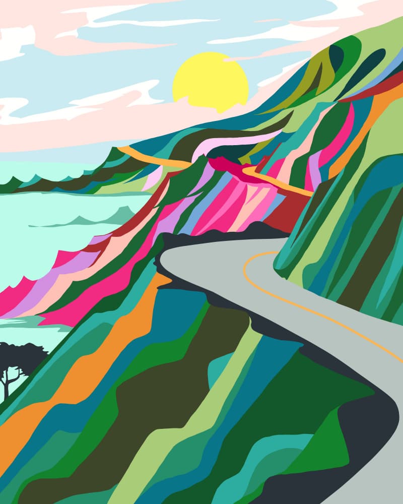 Vibrant Coastal Road by Uma Gokhale — canvas wall art